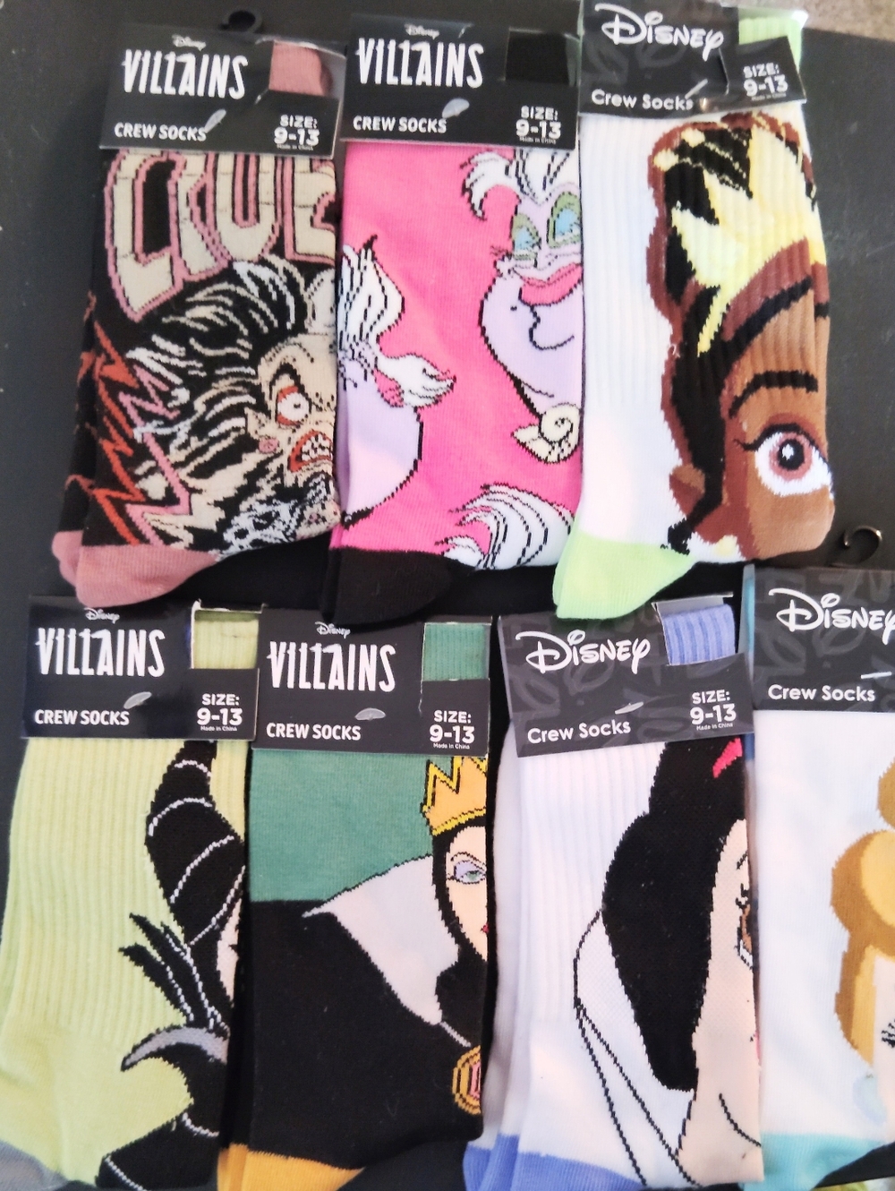 Disney Villains & Princess Novelty Crew Socks Your Pick NWT